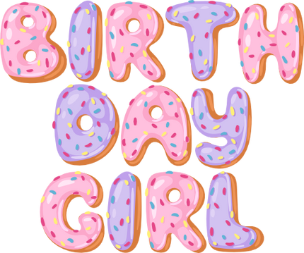 (s242-4B) Birthday Girl Pink & Purple Donut Letters