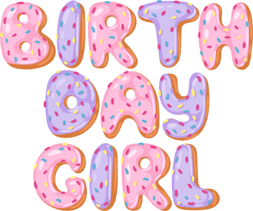 (s242-4B) Birthday Girl Pink & Purple Donut Letters