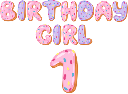 (s242-4C) Birthday Girl 1 Pink & Purple Donut Letters with Number Age