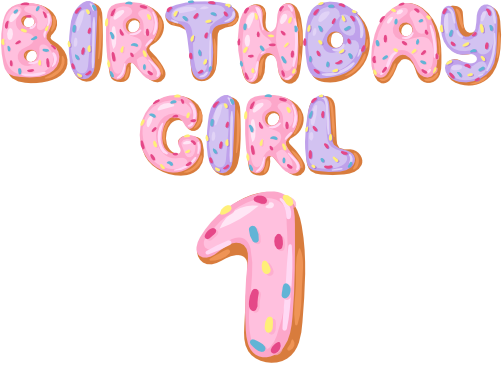 (s242-4C) Birthday Girl 1 Pink & Purple Donut Letters with Number Age