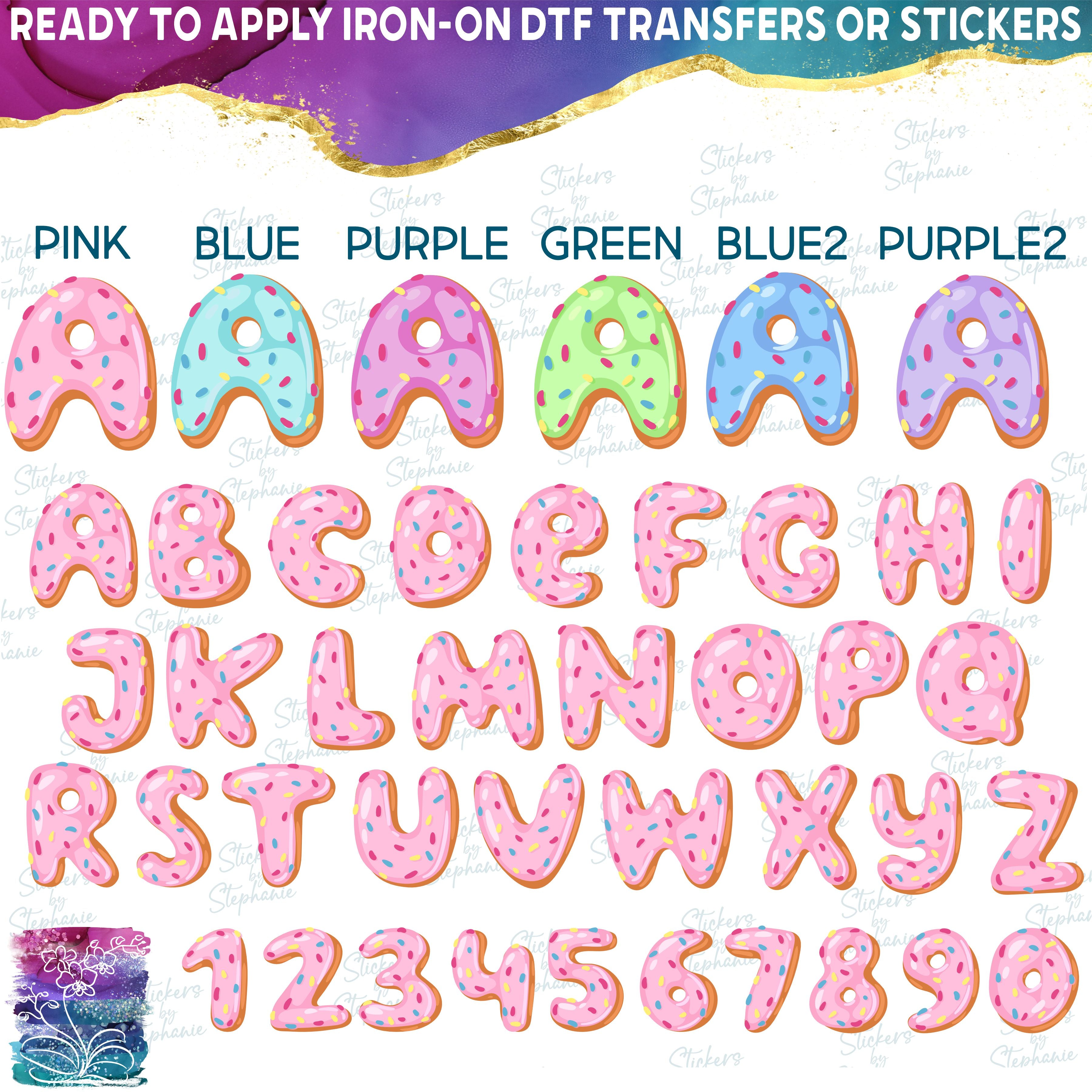 (s242-4) Donut Alphabet Letters or Numbers, Custom Name, Text Pink Blue Green Purple