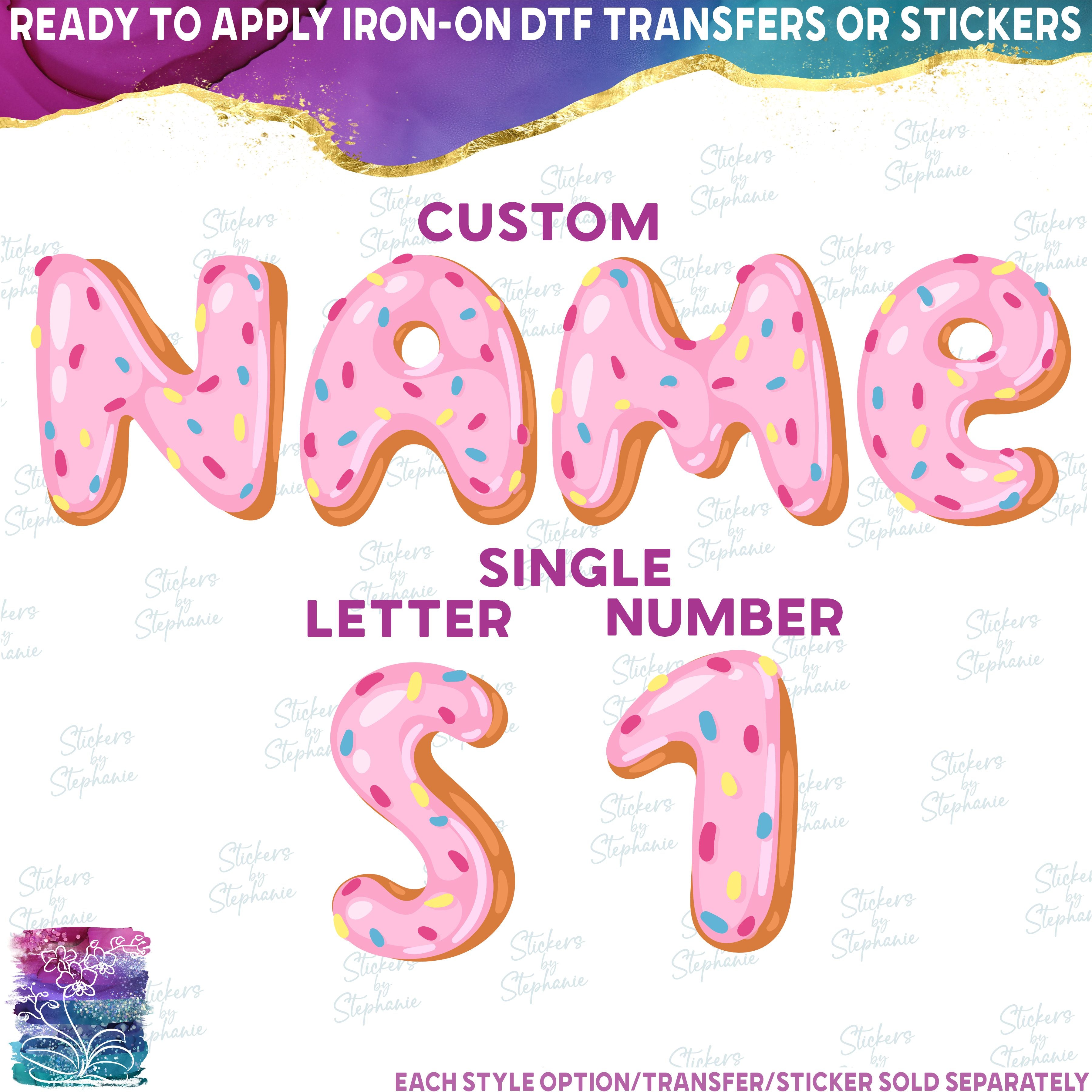 (s242-4) Donut Alphabet Letters or Numbers, Custom Name, Text Pink Blue Green Purple