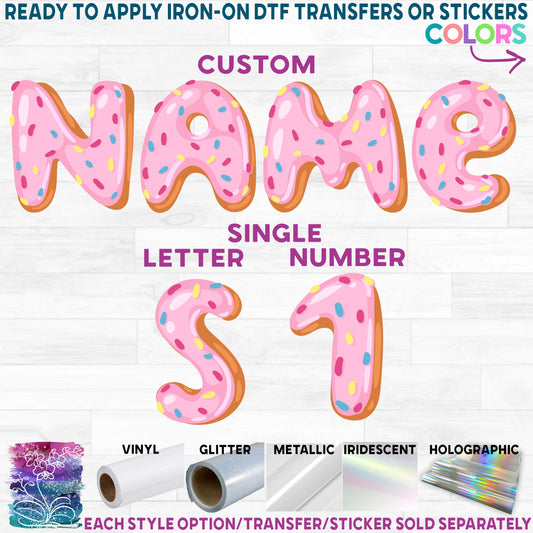 (s242-4) Donut Alphabet Letters or Numbers, Custom Name, Text Pink Blue Green Purple