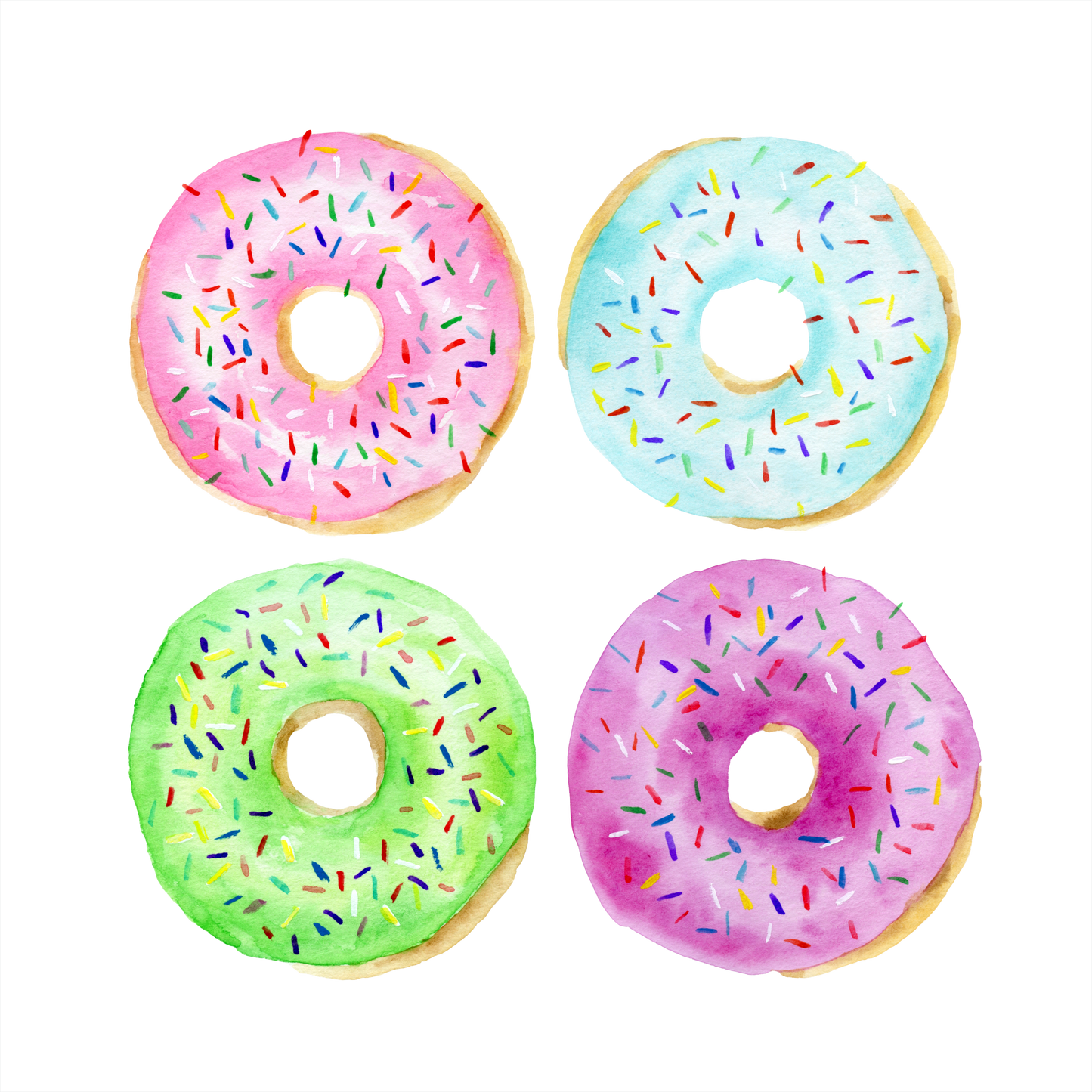 (s242-G1) Set of 4 Donuts Pink Purple Blue Green