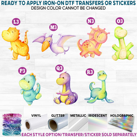 (s244-3) Watercolor Baby Dinosaurs Printed Heat Transfer or Sticker