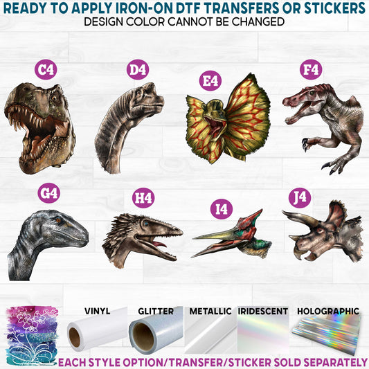 (s244-3) Dinosaurs Dinosaur Face Head Printed Heat Transfer or Sticker