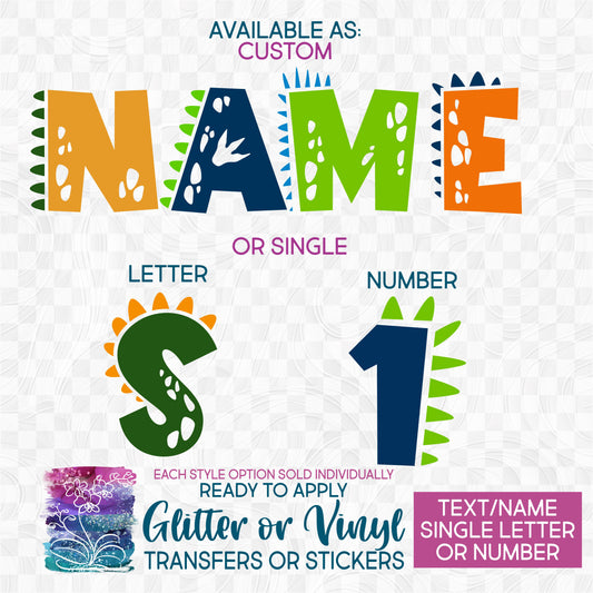 SBS-244-6C Dinosaur Letters Custom Name Text Made-to-Order Iron-On Transfer or Sticker