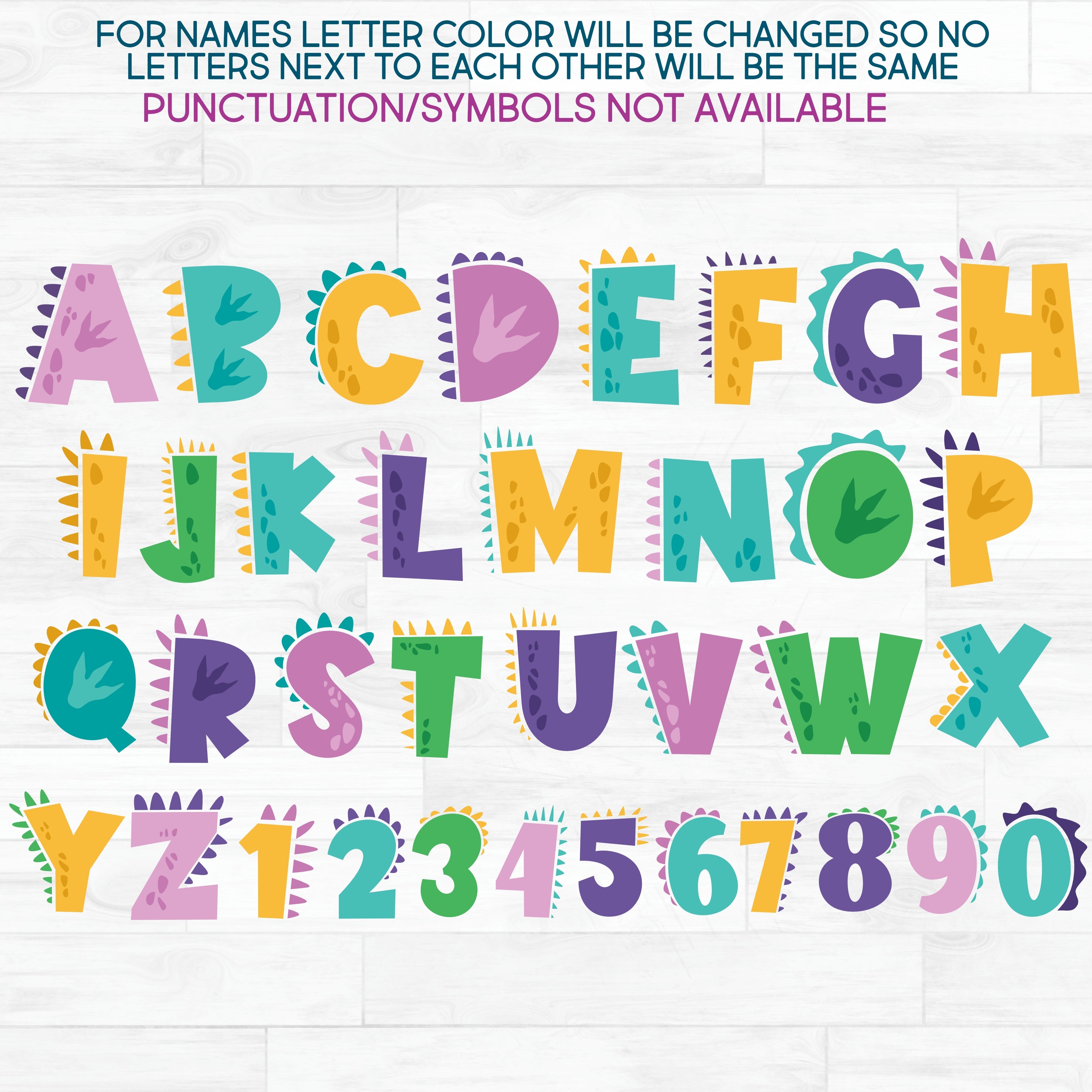 (s244-6D) Dinosaur Letters Custom Name Text
