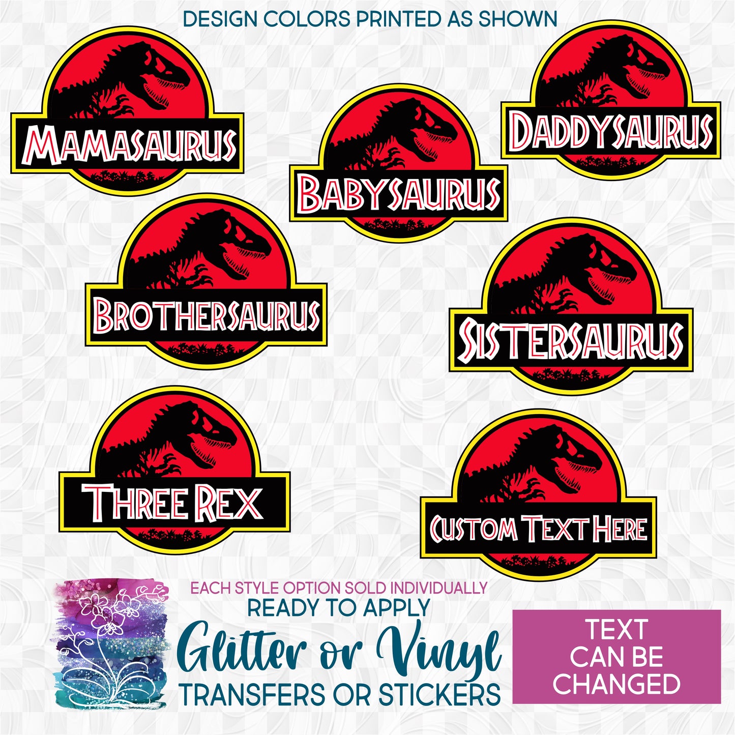 SBS-244-C11 Mommy Daddy Brother Baby Sister Saurus Family Dinosaur Made-to-Order Iron-On Transfer or Sticker