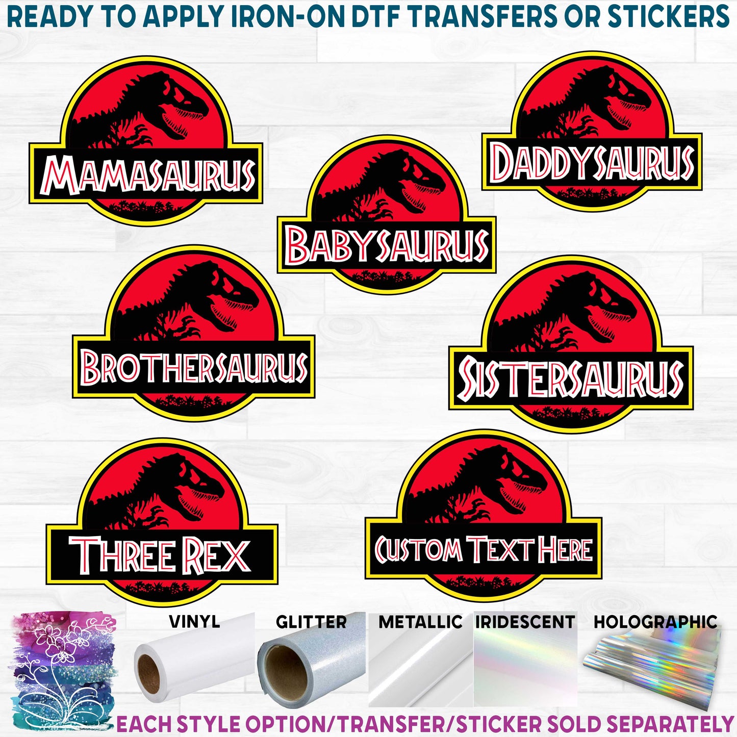 (s244-C11) Mommy Family Dinosaur Printed Heat Transfer or Sticker