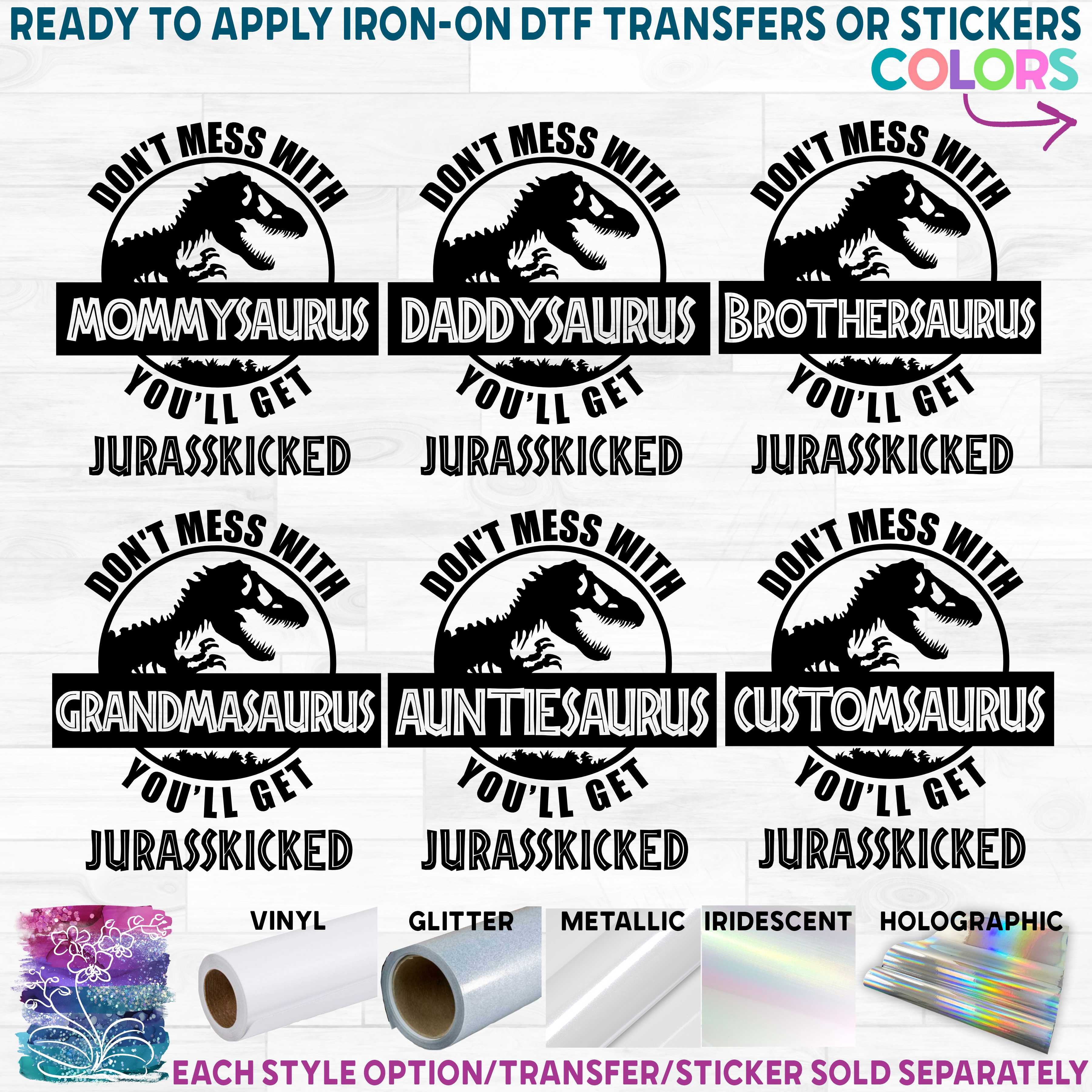 (s244-C12) Dinosaur Family Custom Text