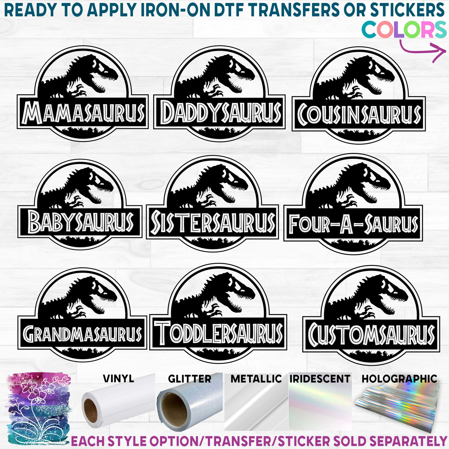 (s244-C13) Dinosaur Family Custom Text Printed Heat Transfer or Sticker