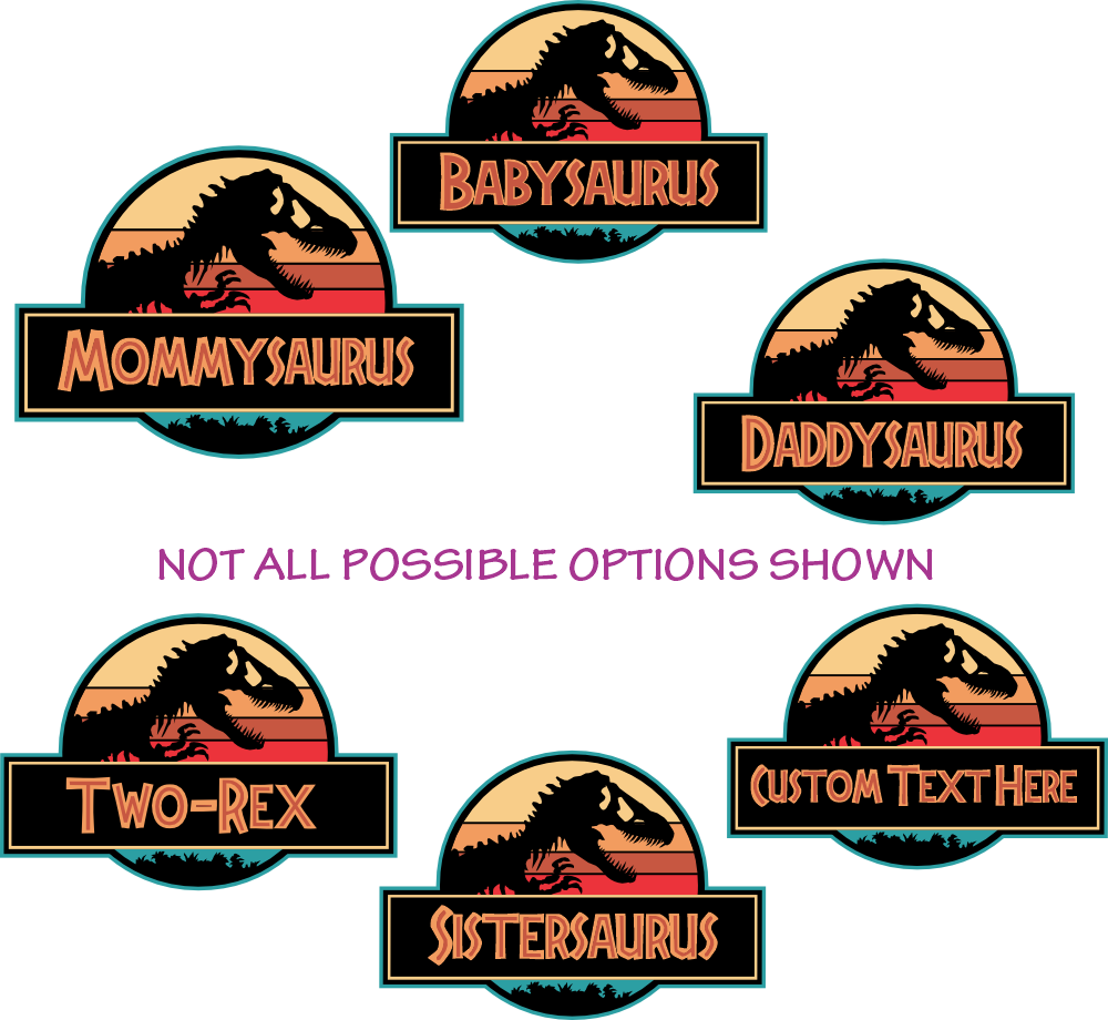 (s244-C14) Retro Jurassic Family Dinosaur Collection Custom Text