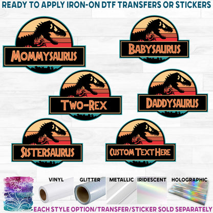 (s244-C14) Retro Family Dinosaur Custom Text