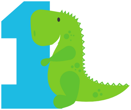 (244-05-E) Cute Green Baby Dinosaur Age Number