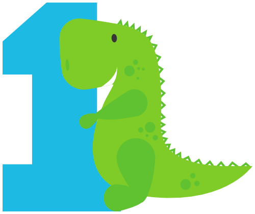 (244-05-E) Cute Green Baby Dinosaur Age Number