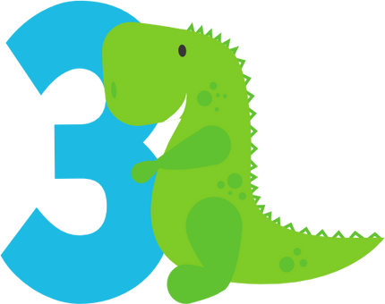 (244-05-E) Cute Green Baby Dinosaur Age Number