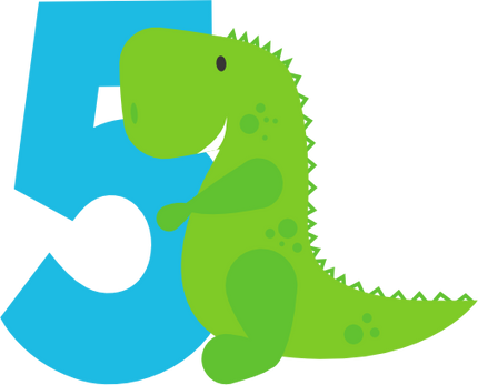 (244-05-E) Cute Green Baby Dinosaur Age Number