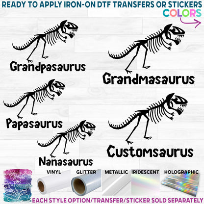 (s244-J1) T-Rex Skelton Fossil Saurus Family Custom Text