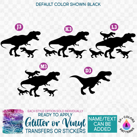 SBS-244-K T-Rex Adult with 1, 2, 3 or 4 Baby Dinos Babies Made-to-Order Iron-On Transfer or Sticker