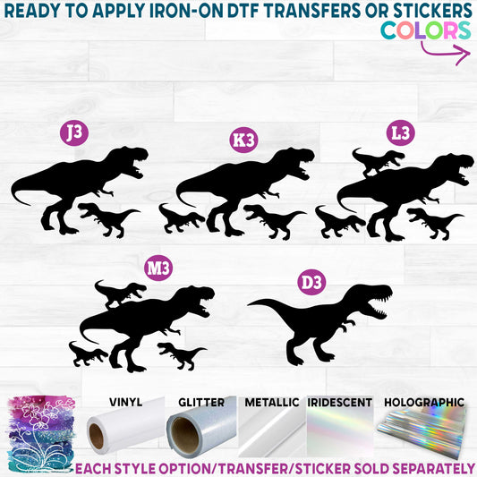 (s244-1) T-Rex Adult with 1, 2, 3 or 4 Baby Dinos Babies Printed Heat Transfer or Sticker