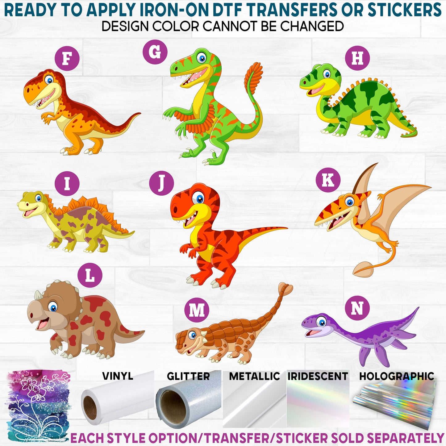 (s244-3) Cartoon Animals Dinosaurs Printed Heat Transfer or Sticker