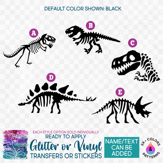s244-2 Dinosaur Dino Fossils T-Rex Stegosaurus Triceratops Made-to-Order Iron-On Transfer or Sticker
