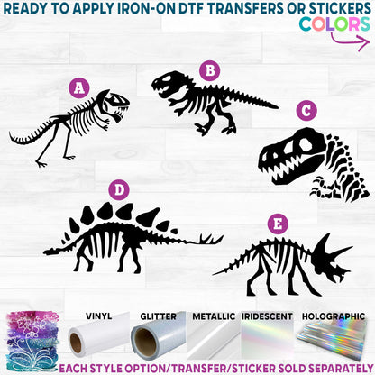 (s244-2) Dinosaur, Dino, Fossils, Skeletons Printed Heat Transfer or Sticker