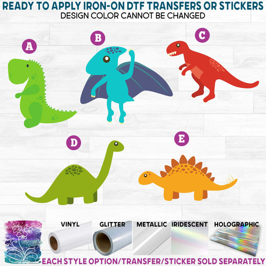 (s244-3) Colorful Dinosaurs Printed Heat Transfer or Sticker