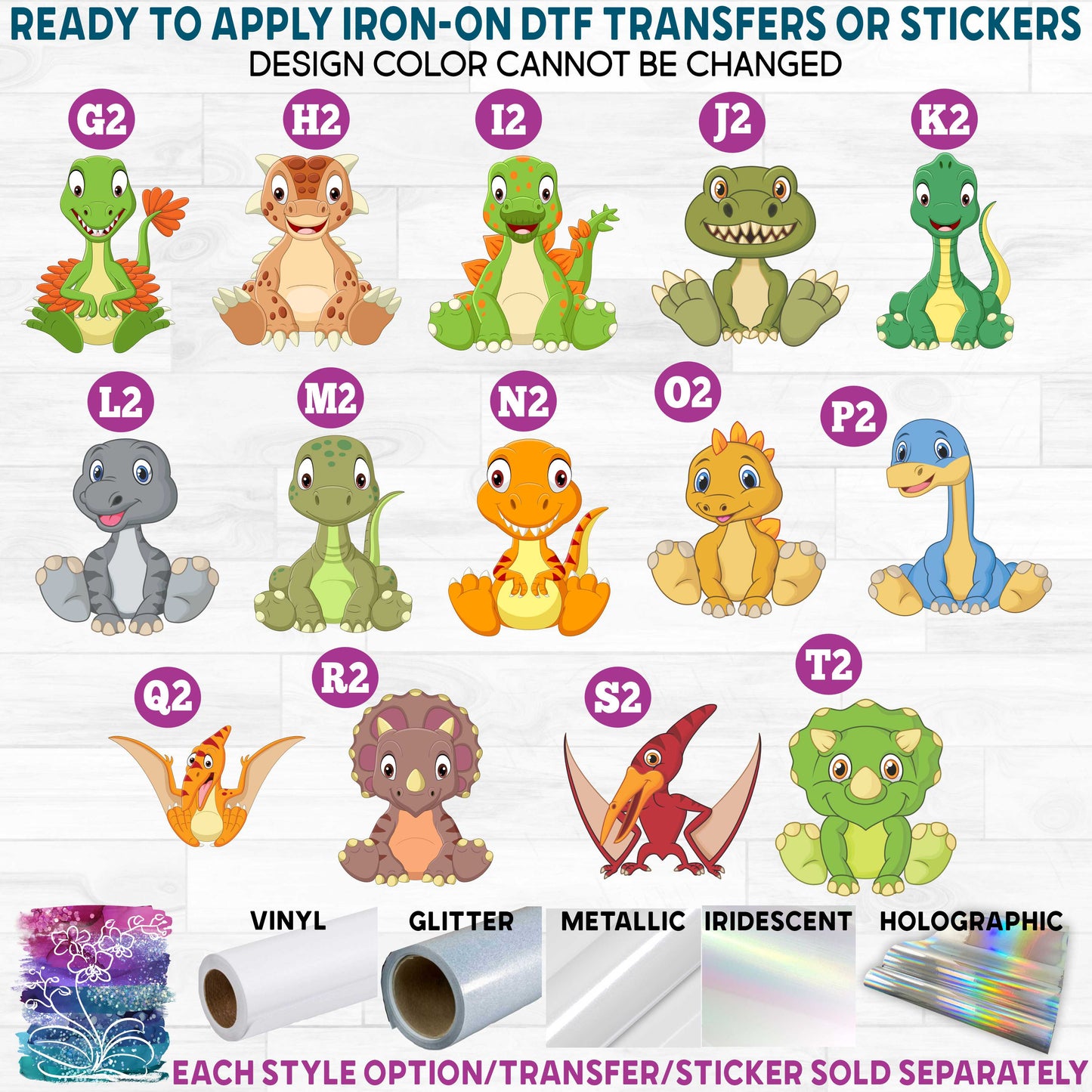 (s244-3) Cartoon Animals Dinosaurs Dino Printed Heat Transfer or Sticker