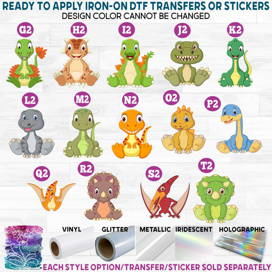 (s244-3) Cartoon Animals Dinosaurs Dino Printed Heat Transfer or Sticker