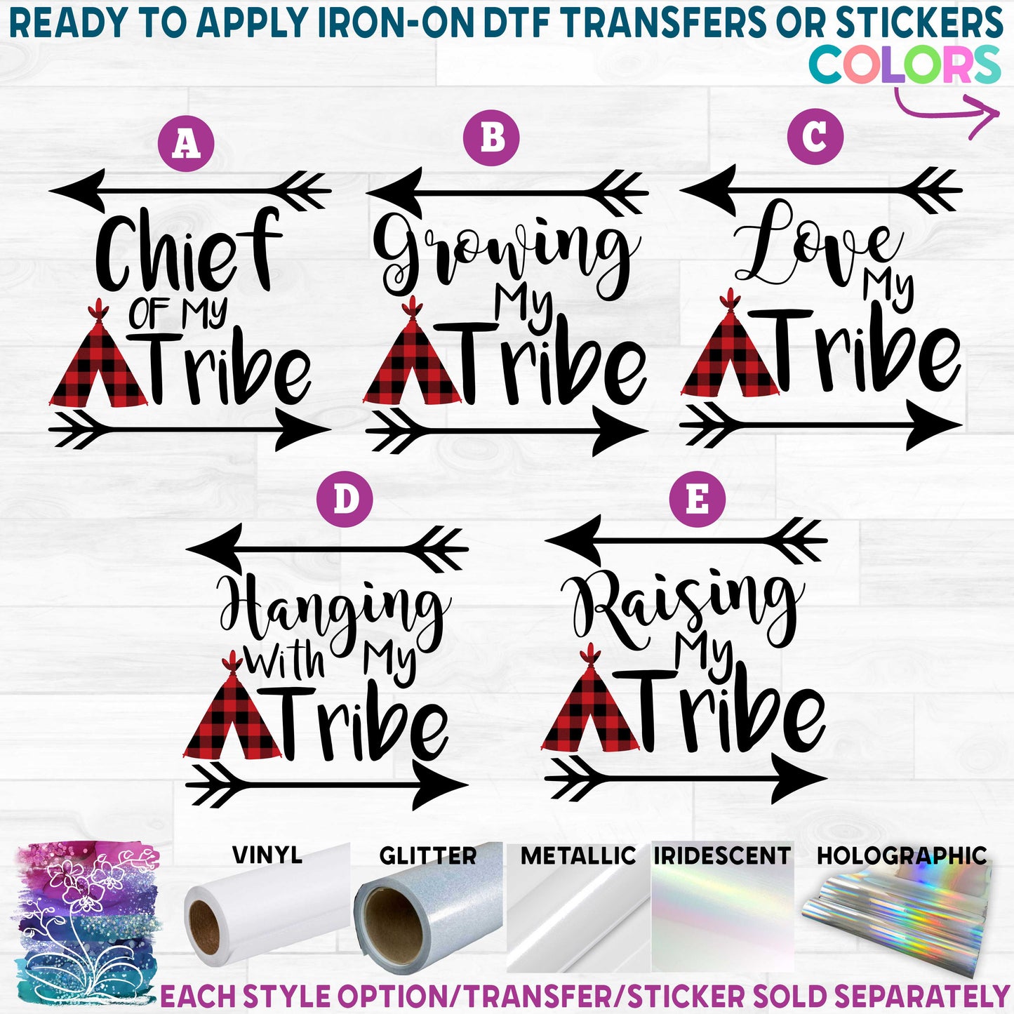 (s247) Love my Tribe, Chief of my Tribe Buffalo Plaid Teepee Printed Heat Transfer or Sticker