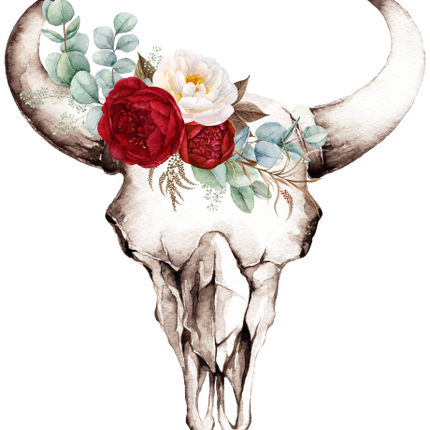 (s249-K) Cow Skull Red White Roses