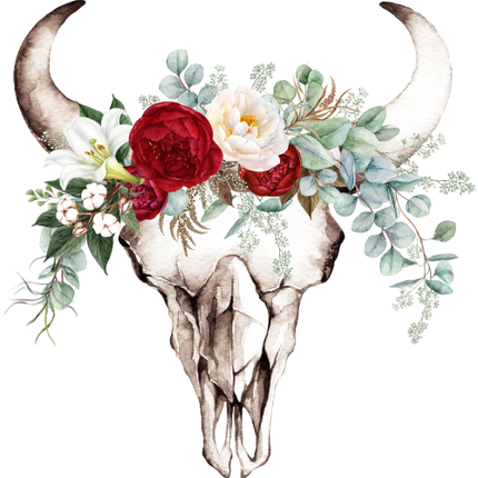 (s249-L) Cow Skull Red White Roses