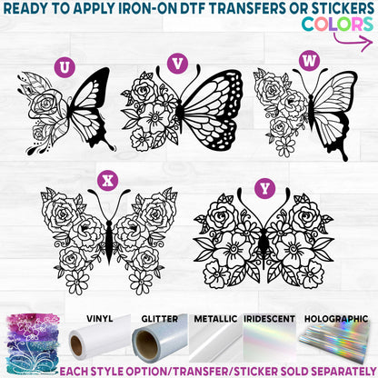 (s024-3) Flower Floral Butterflies Butterfly Printed Heat Transfer or Sticker