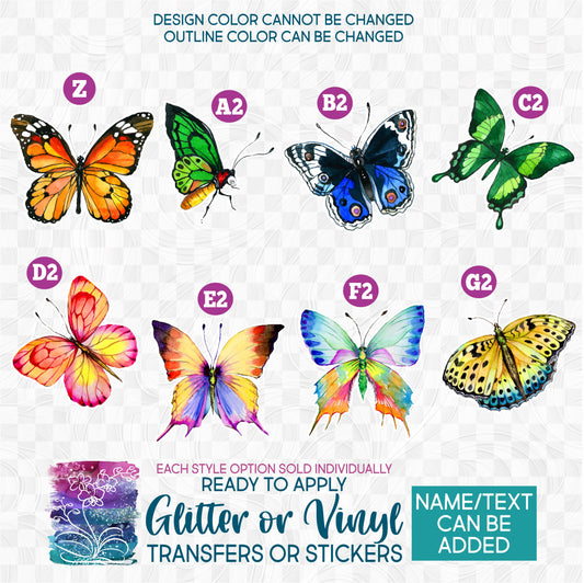 (s024-5) Watercolor Butterfly Butterflies Monarch Moth Glitter or Vinyl Iron-On Transfer or Sticker