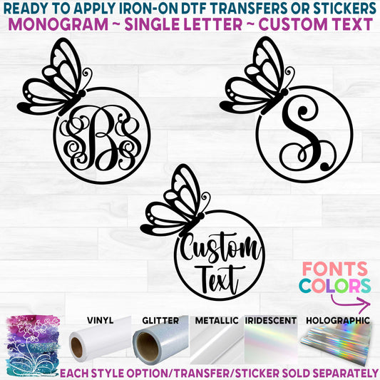 (s024-2) Butterfly Monogram Printed Heat Transfer or Sticker