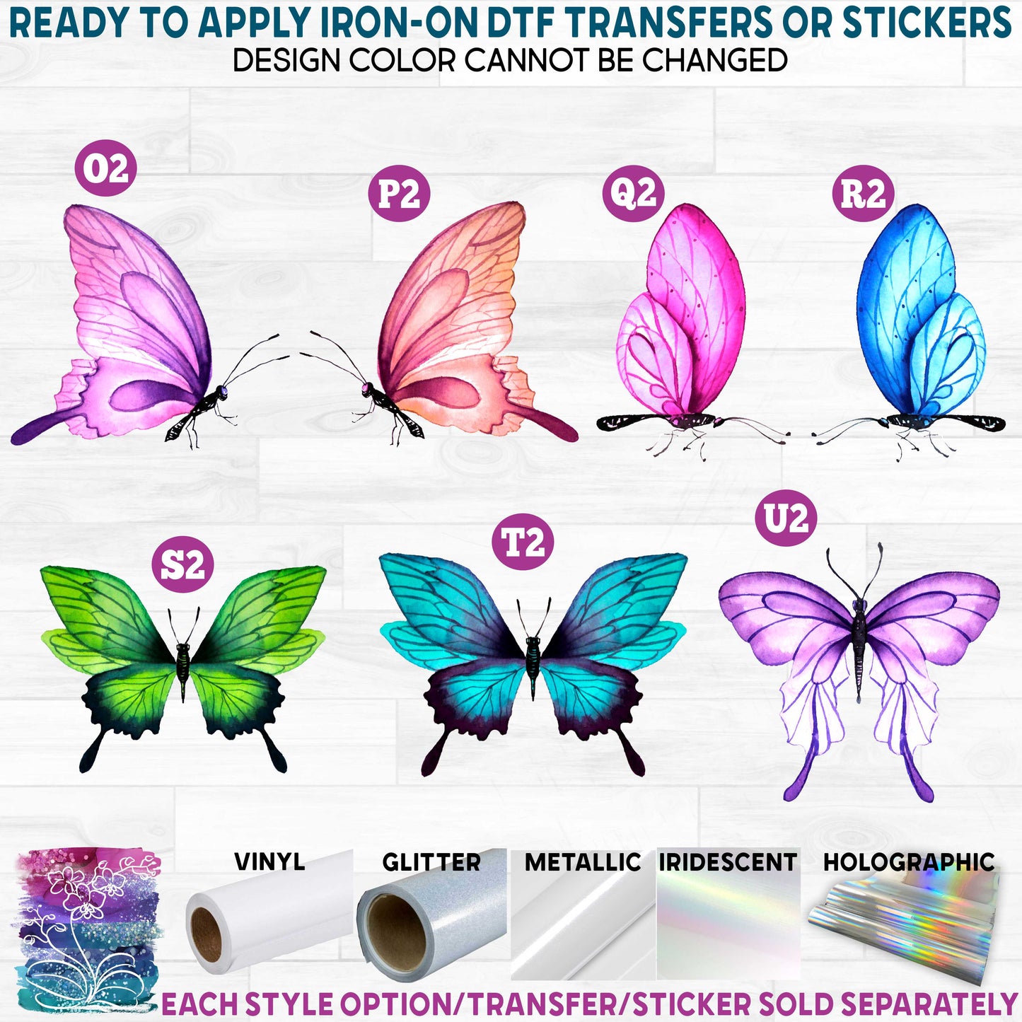 (s024-5) Watercolor Butterfly Butterflies Printed Heat Transfer or Sticker