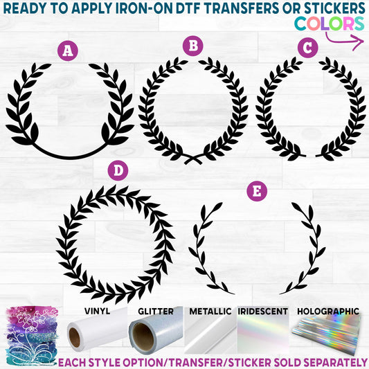 (s250-1) Laurel Wreath Printed Heat Transfer or Sticker