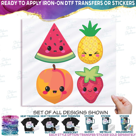 (s253-G1) Set of 4 Kawaii Fruit Watermelon Pineapple Peach Strawberry