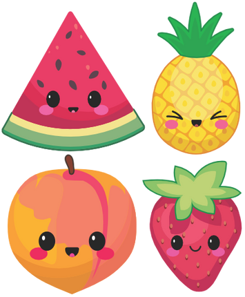 (s253-G1) Set of 4 Kawaii Fruit Watermelon Pineapple Peach Strawberry