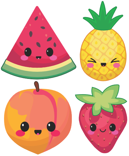 (s253-G1) Set of 4 Kawaii Fruit Watermelon Pineapple Peach Strawberry