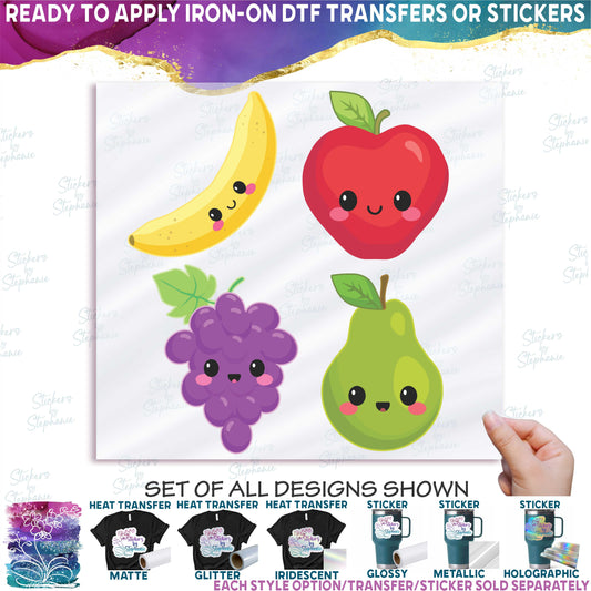 (s253-G2) Set of 4 Kawaii Fruit Banana Apple Grapes Pear