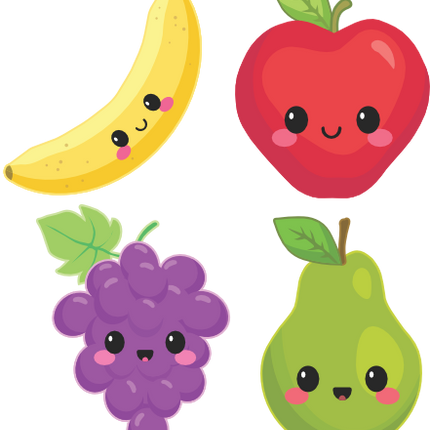 (s253-G2) Set of 4 Kawaii Fruit Banana Apple Grapes Pear