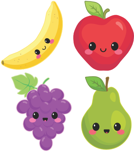 (s253-G2) Set of 4 Kawaii Fruit Banana Apple Grapes Pear