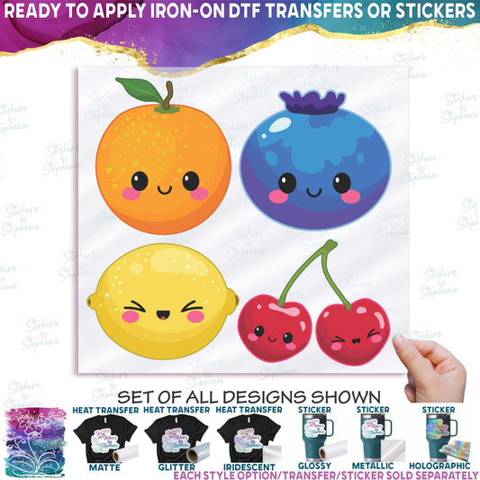 (s253-G3) Set of 4 Kawaii Fruit Orange Blueberry Lemon Cherries
