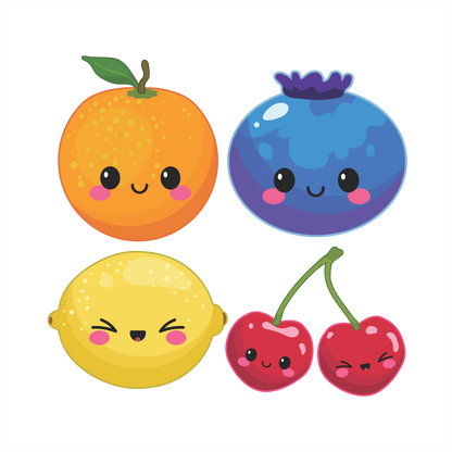 (s253-G3) Set of 4 Kawaii Fruit Orange Blueberry Lemon Cherries