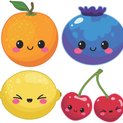 (s253-G3) Set of 4 Kawaii Fruit Orange Blueberry Lemon Cherries