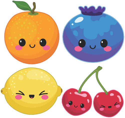 (s253-G3) Set of 4 Kawaii Fruit Orange Blueberry Lemon Cherries
