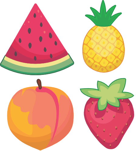 (s253-G4) Set of 4 Fruit Watermelon Pineapple Peach Strawberry